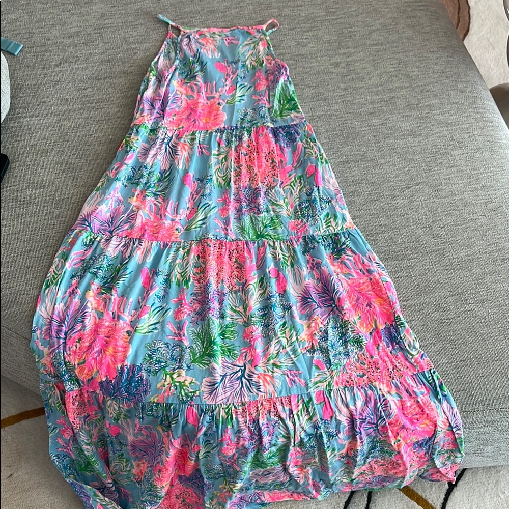 Lilly Pulitzer Tropical Pink and Blue Maxi Dress